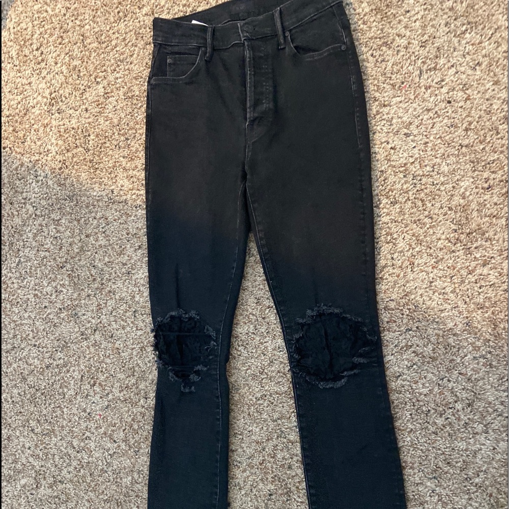 Mother skinny jeans with lace knee patches